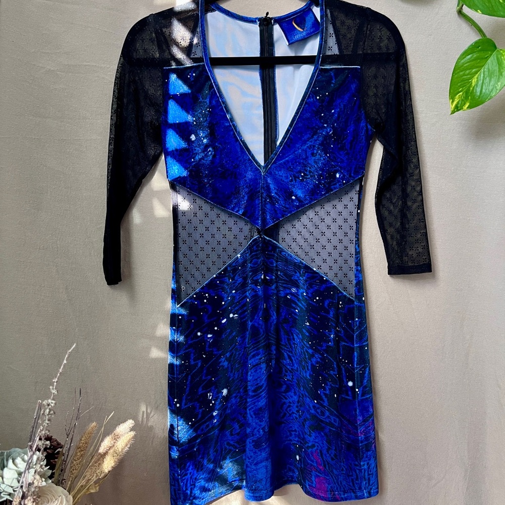 Liberated Heart Velvet Lace Galaxy Dress | Blue and Black | Size XS